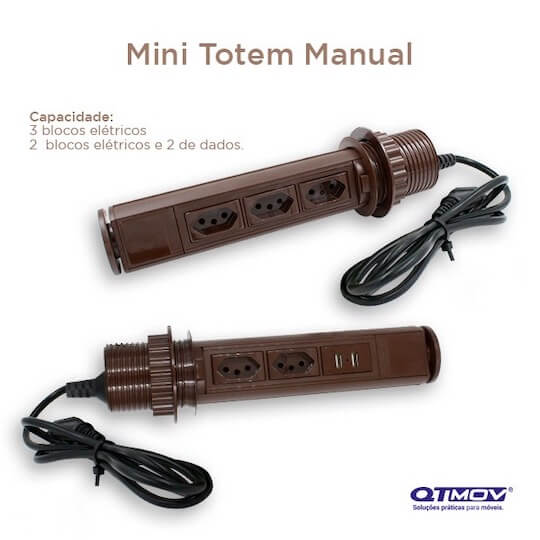 Mini Totem de Tomadas Manual da QTMOV em chocolate
