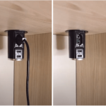Armário aéreo de banheiro planejado com mini totem automático