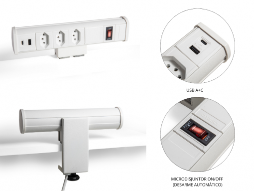 Estação Vertical 3NBR + USB Usb A+C branca da QTMOV