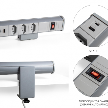 Estação Vertical 3NBR + USB Usb A+C cinza da QTMOV