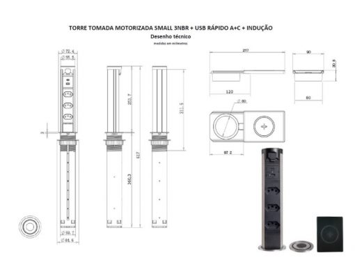 Ficha Técnica da Torre de Tomada Motorizada Small da QTMOV com indução