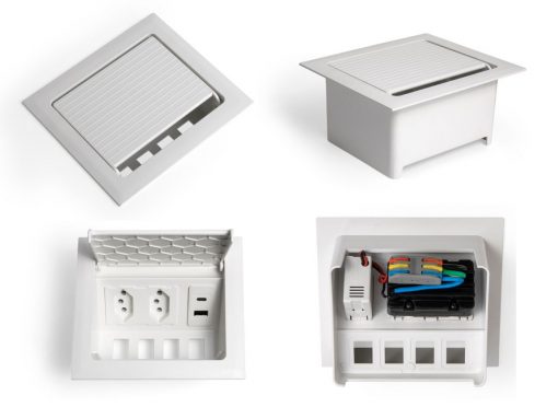 Caixa POP 2 tomadas monobloco + USB A+C turbo 20W na cor branca da qtmov