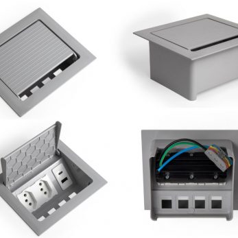 Caixa POP 2 tomadas monobloco + USB A+C turbo 20W na cor cinza da qtmov