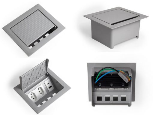 Caixa POP 2 tomadas monobloco + USB A+C turbo 20W na cor cinza da qtmov