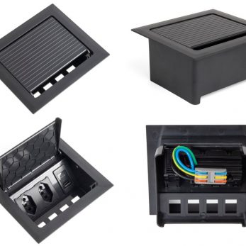 Caixa POP 2 tomadas monobloco + USB A+C turbo 20W na cor preta da qtmov
