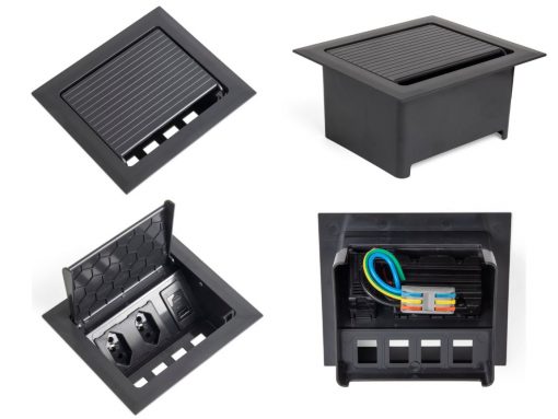 Caixa POP 2 tomadas monobloco + USB A+C turbo 20W na cor preta da qtmov
