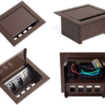 Caixa POP 2 tomadas monobloco + USB A+C turbo 20W na cor marrom da qtmov