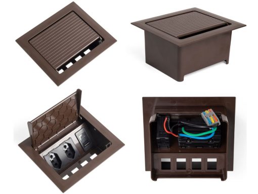 Caixa POP 2 tomadas monobloco + USB A+C turbo 20W na cor marrom da qtmov