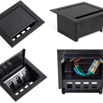 Caixa POP 2 tomadas monobloco + USB A+C turbo 20W na cor preta da qtmov