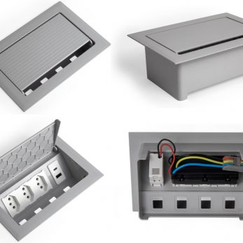 Caixa POP 3 tomadas monobloco + USB A +C turbo 20 W na cor cinza da qtmov
