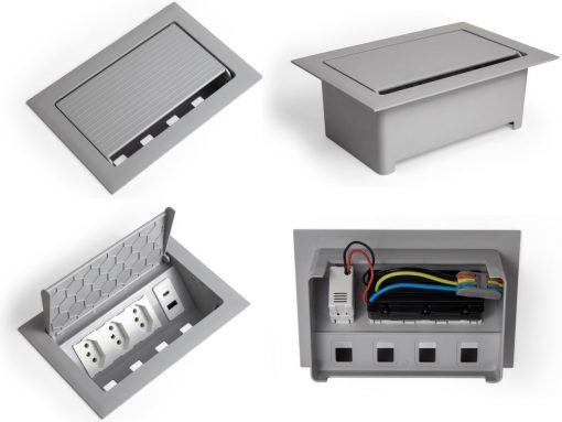 Caixa POP 3 tomadas monobloco + USB A +C turbo 20 W na cor cinza da qtmov