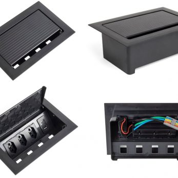 Caixa POP 3 tomadas monobloco + USB A +C turbo 20 W na cor preta da qtmov