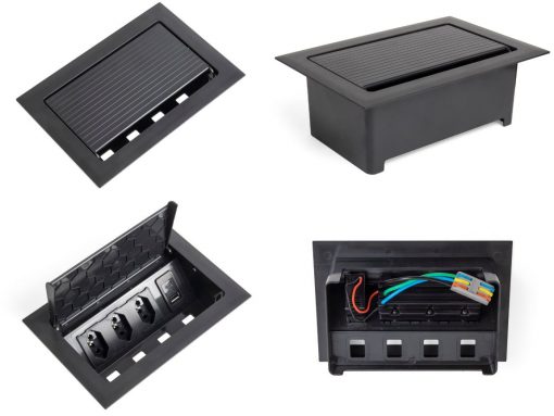Caixa POP 3 tomadas monobloco + USB A +C turbo 20 W na cor preta da qtmov