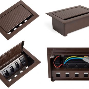 Caixa POP 3 tomadas monobloco + USB A +C turbo 20 W na cor marrom da qtmov