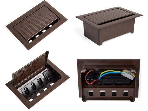 Caixa POP 3 tomadas monobloco + USB A +C turbo 20 W na cor marrom da qtmov