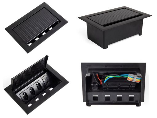Caixa POP 3 tomadas monobloco + USB A +C turbo 20 W na cor preta da qtmov