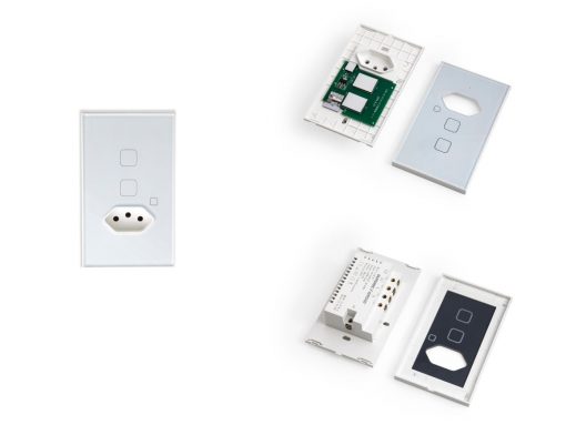 1 Tomada NBR 10A + 2 Interruptores touch frente e verso