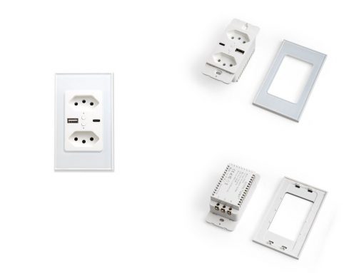 2 Tomadas NBR 10A + USB A+C frente e verso