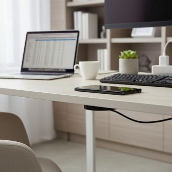 Carregador por indução de mesa da QTMOV no escritório