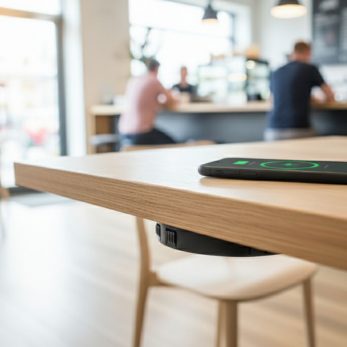 Carregador por indução de mesa da QTMOV na cozinha