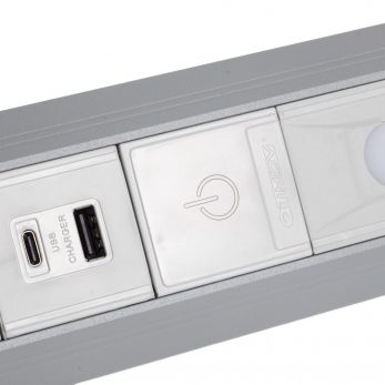 Especificidades do Perfil de Canto da QTMOV USBs e botão dimerizável cinza